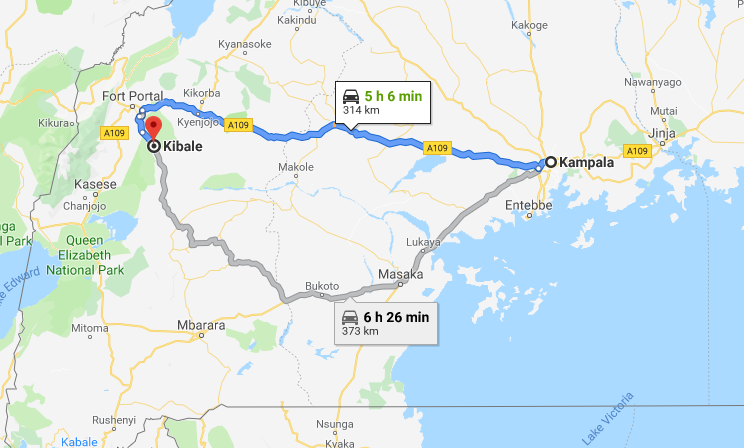 Distance from Kampala to Kibale National Park